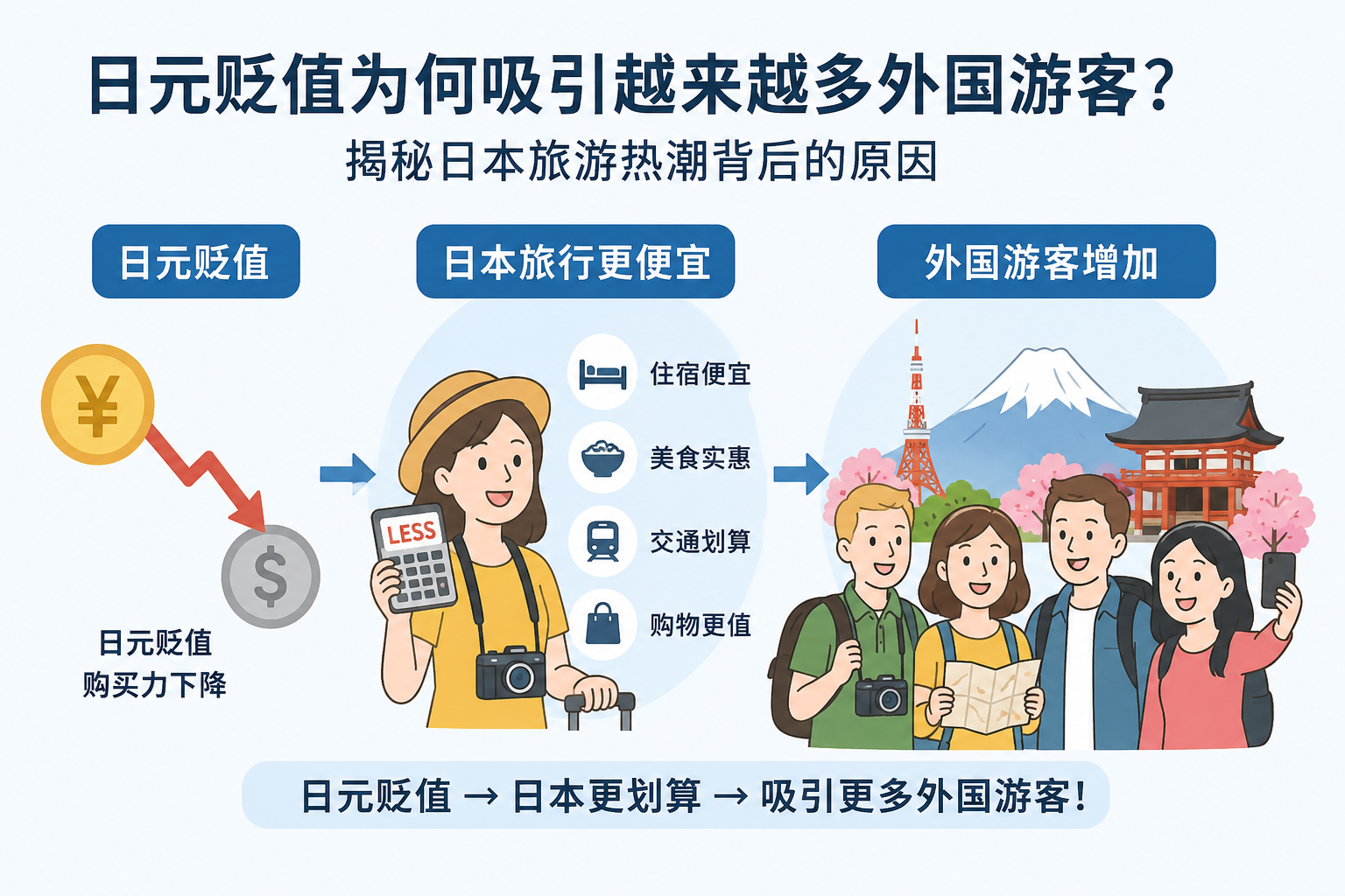 日元贬值为何吸引越来越多外国游客?揭秘日本旅游热潮背后的原因 日元贬值为何吸引越来越多外国游客?揭秘日本旅游热潮背后的原因